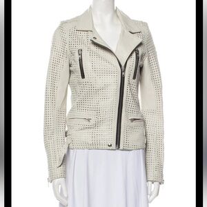 IRO Caelie Lamb Leather Perforated Laser Cut Moto Biker Jacket Ivory Cream Sz 1